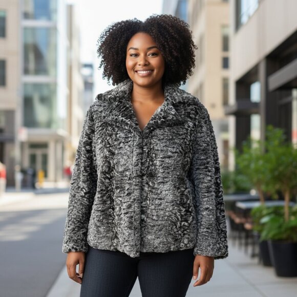 NWT Laura Ashley Woman Jewel Simplicity Gray Plush Faux Fur Jacket Size 1X - Picture 2 of 7